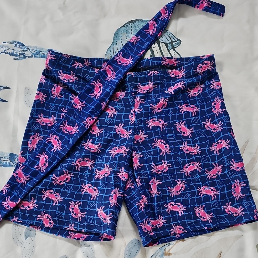 Pink Crab Swim Shorts With Matching Headband Spunkwear Brand, Womens XS